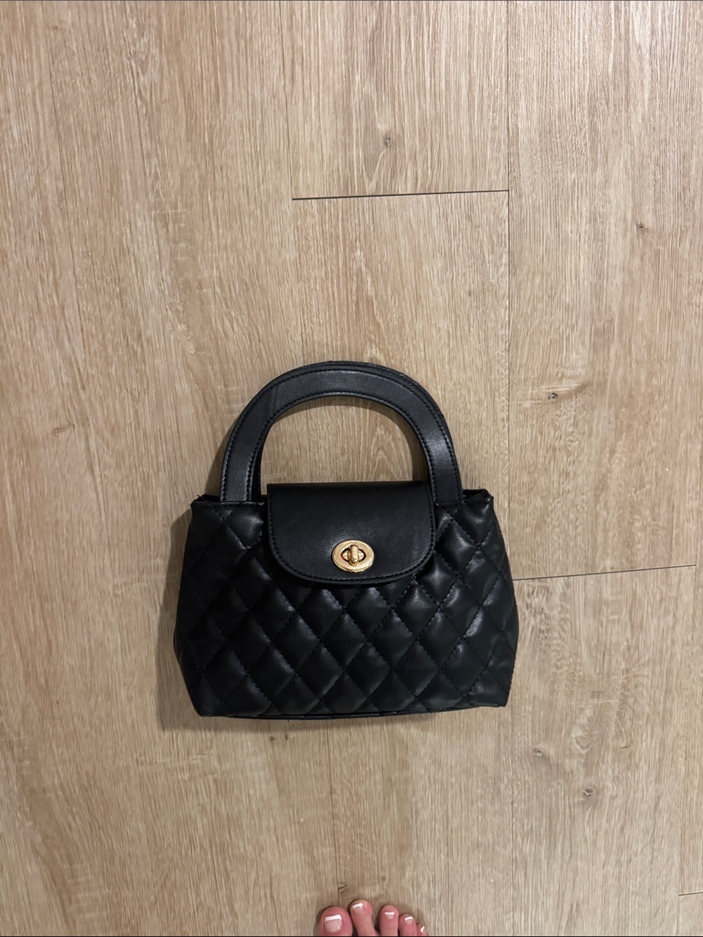 Classic Quilted Top-Handle Bag in Black